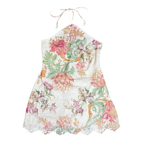 Hemant And Nandita Short Floral Eyelet Scalloped Mini Dress Large - Picture 4 of 10